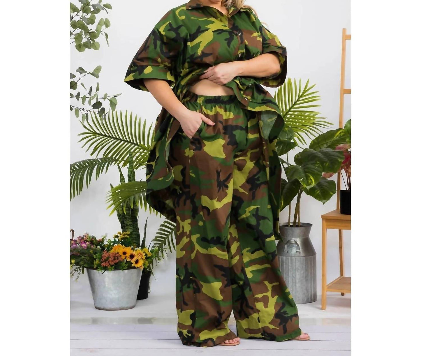 Hi Lo Hem Shirt And Pant Set - Plus