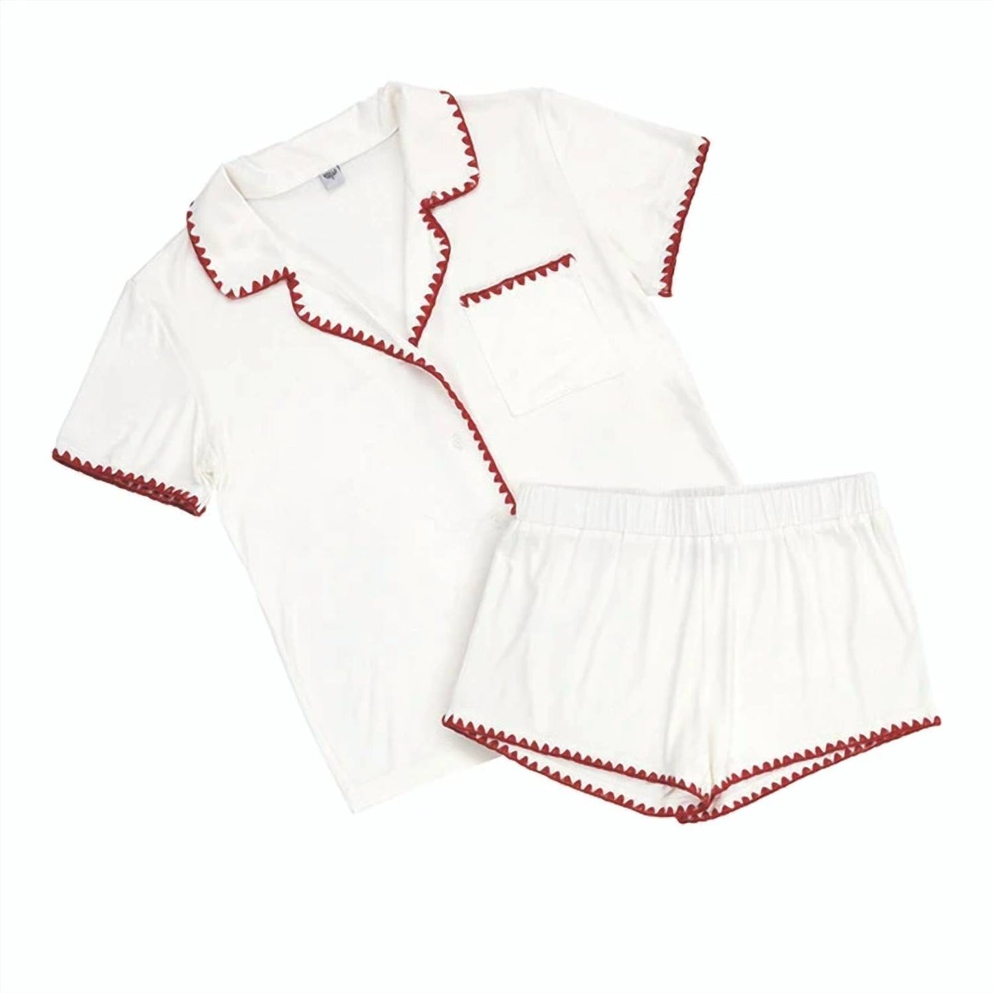 Red Stitched Bamboo Pajama Set