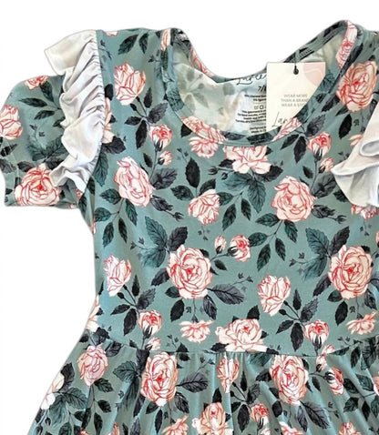 Girl's Evelyn Floral Bamboo Ruffle Spin Dress