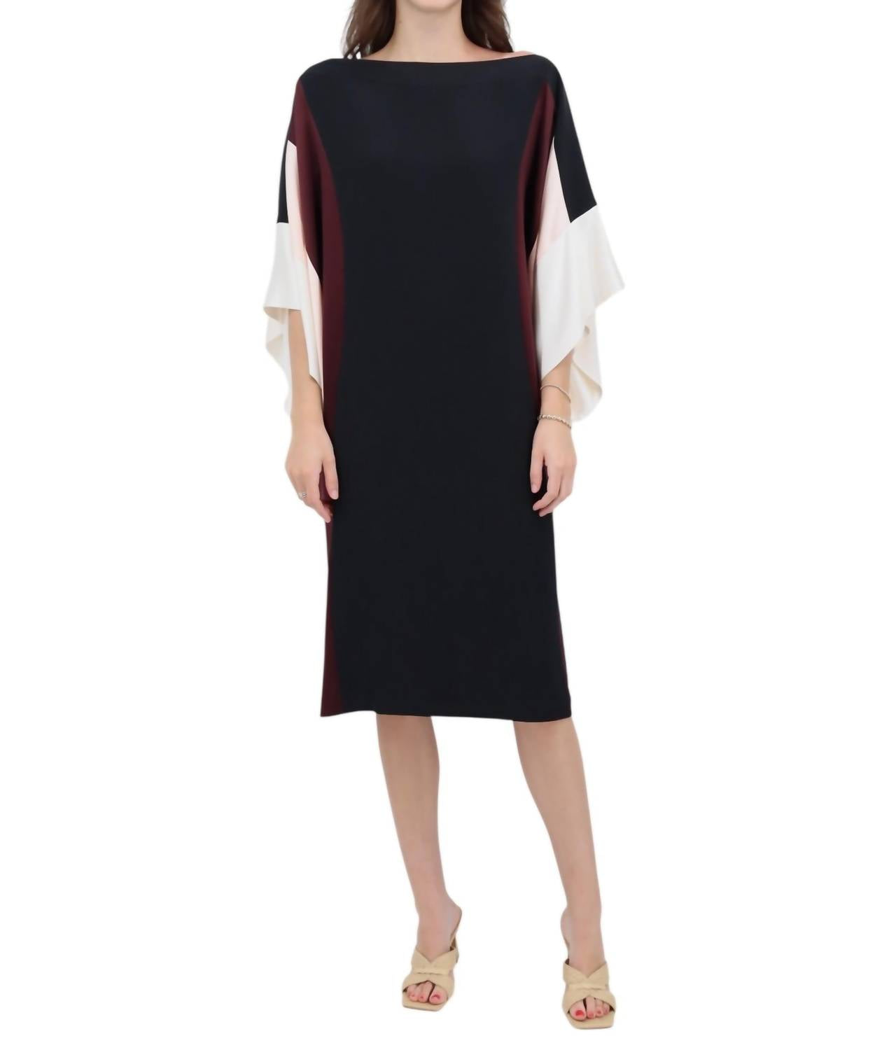 Silk Dress With Contrast Satin Bands