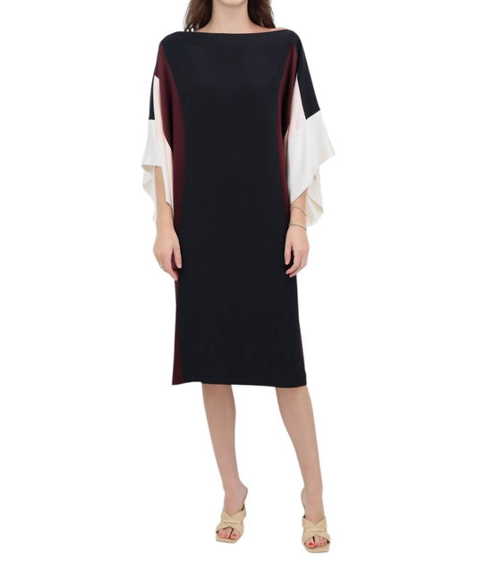 Silk Dress With Contrast Satin Bands