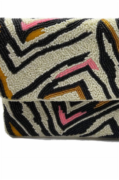 Women's Zebra Print Beaded Clutch Bag