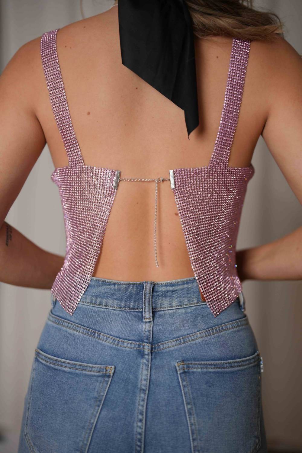 1 Fashion - Rhinestone Chainmail Crop Top - Rack Hunt -