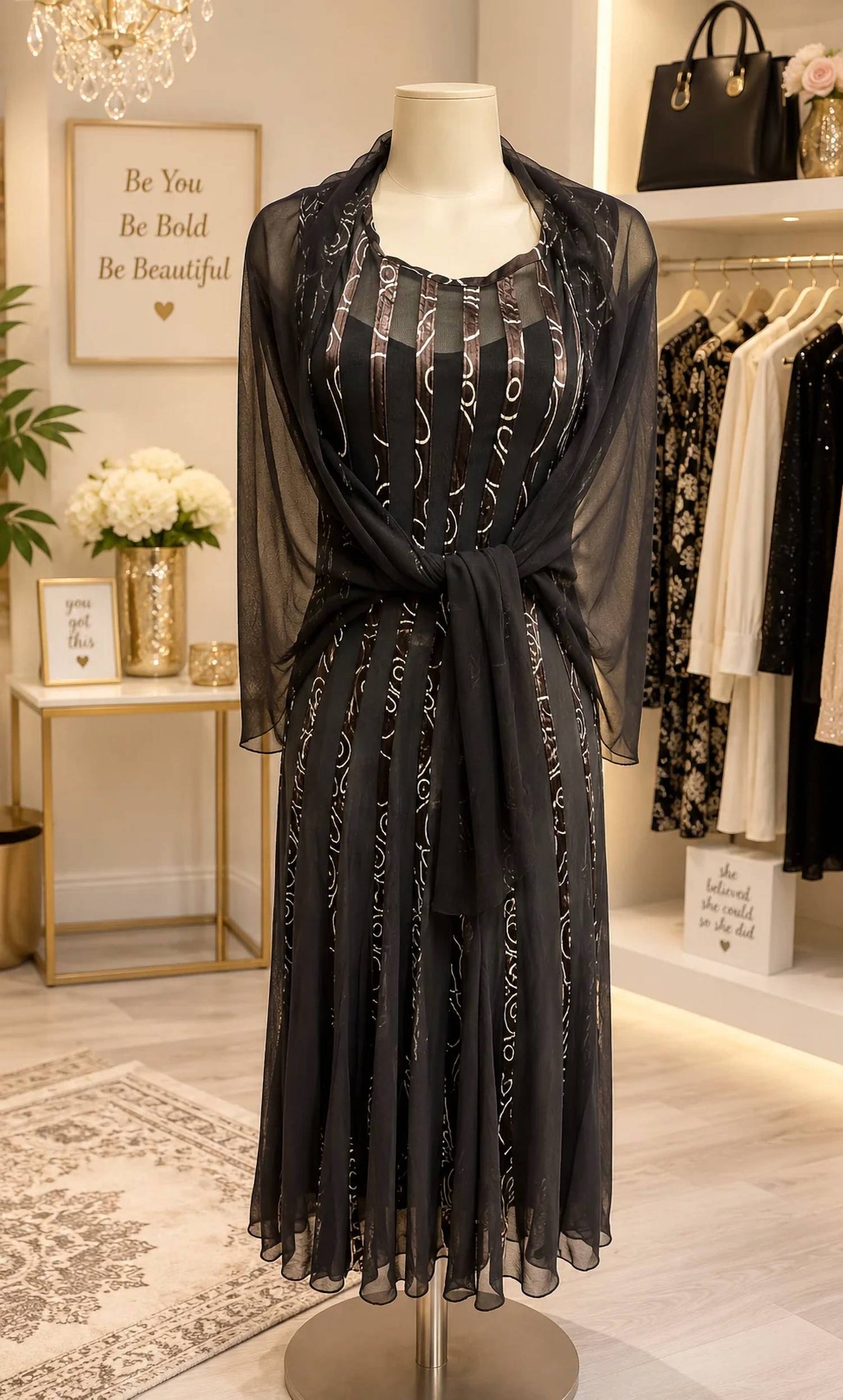 Women's Ribbed Shaw Mesh Dress