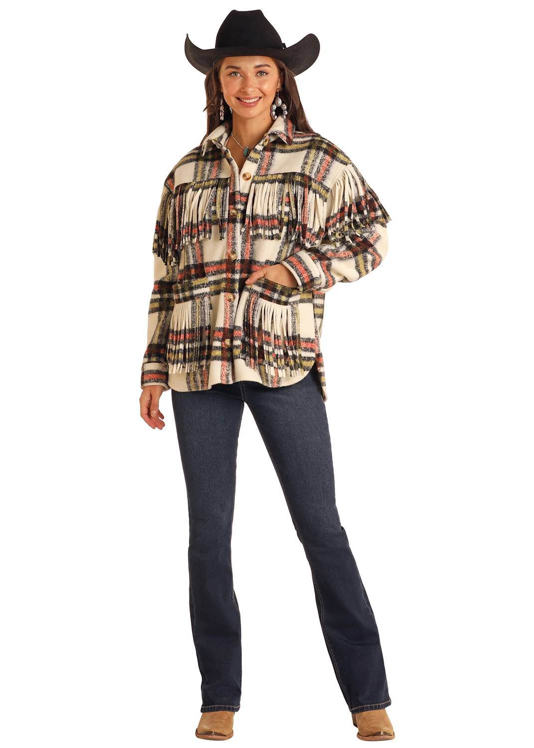 Rock & Roll Cowgirl - Plaid Shacket With Fringe - Rack Hunt