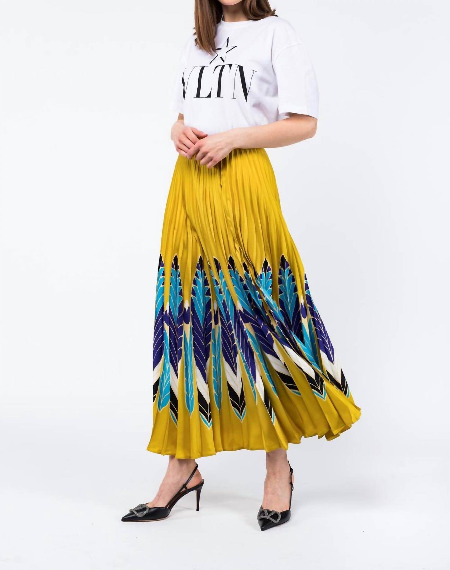 Valentino - Feather Print Pleated Skirt - Rack Hunt