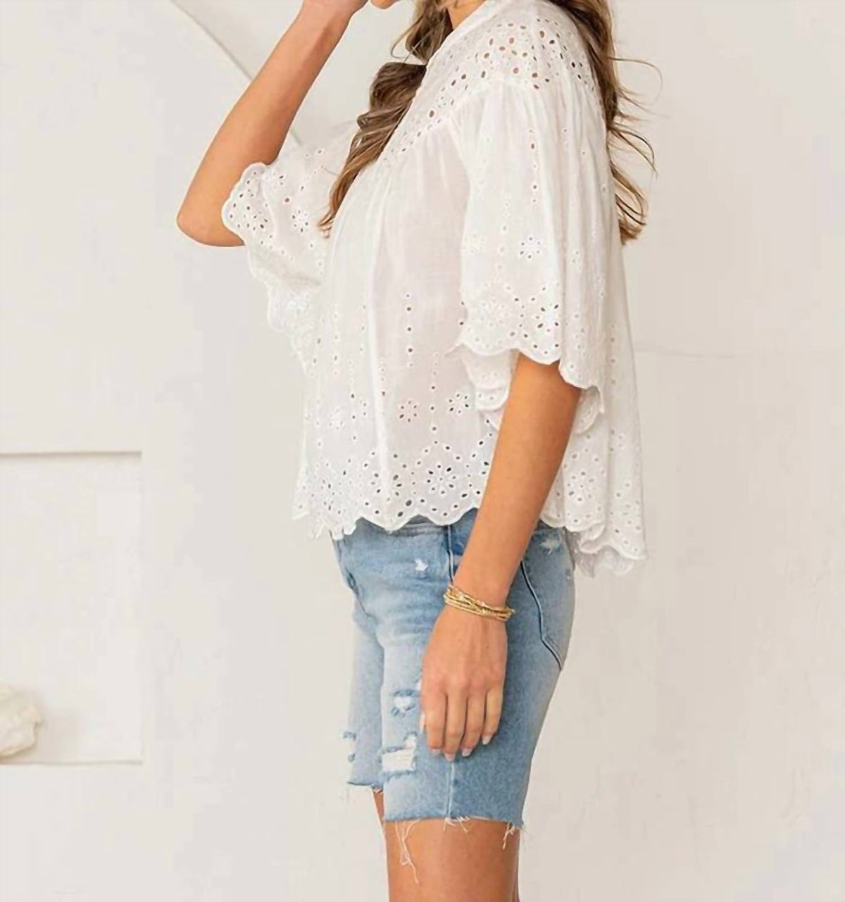 Scalloped Eyelet Embroidered Top