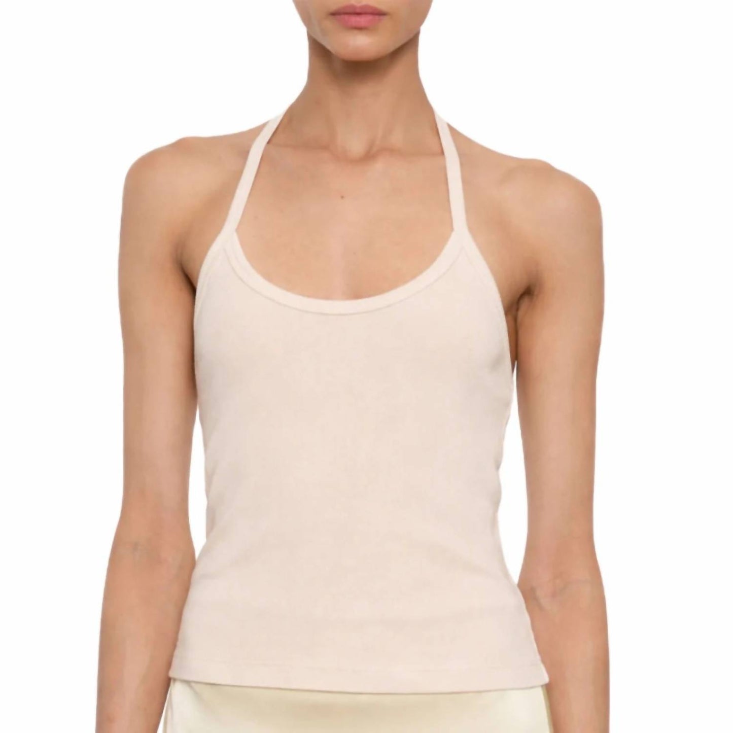 COTTON RIB HALTER TOP