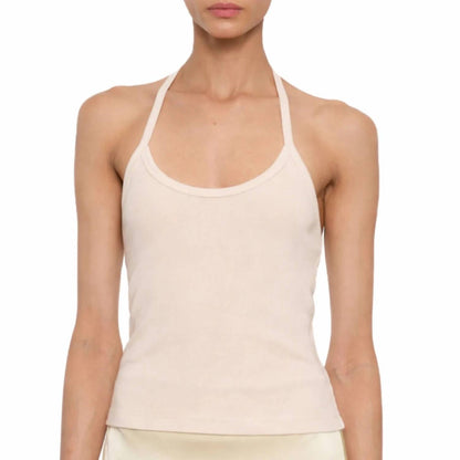 COTTON RIB HALTER TOP