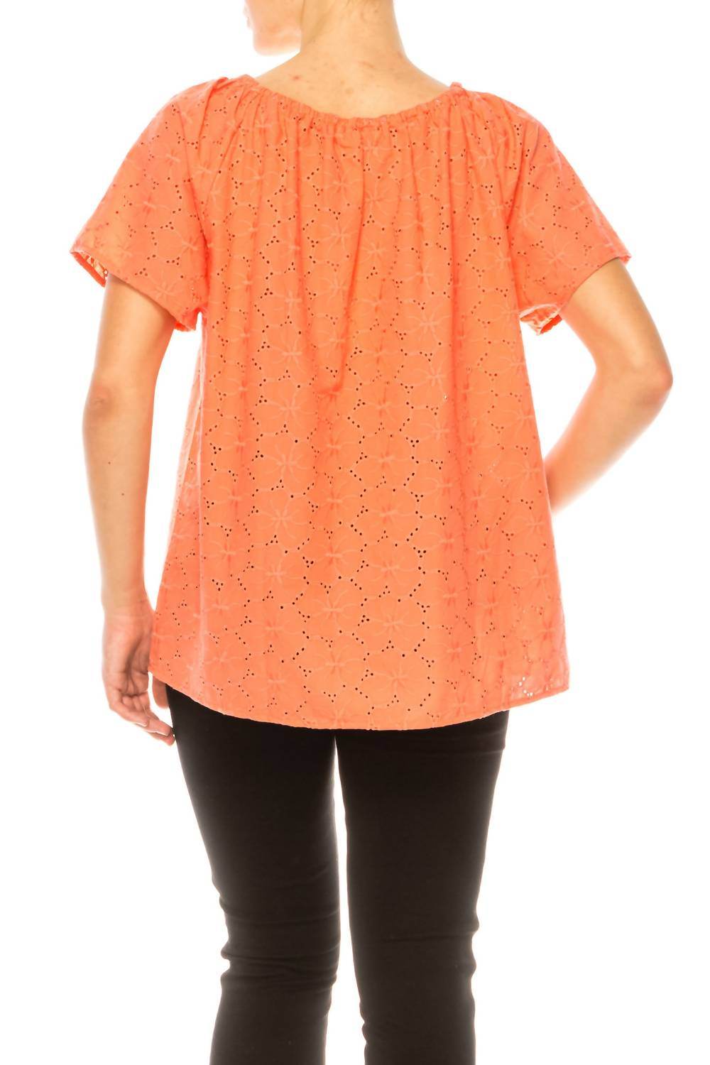 Grand & Greene - Floral Eyelet Elastic Neckline Top - Rack Hunt