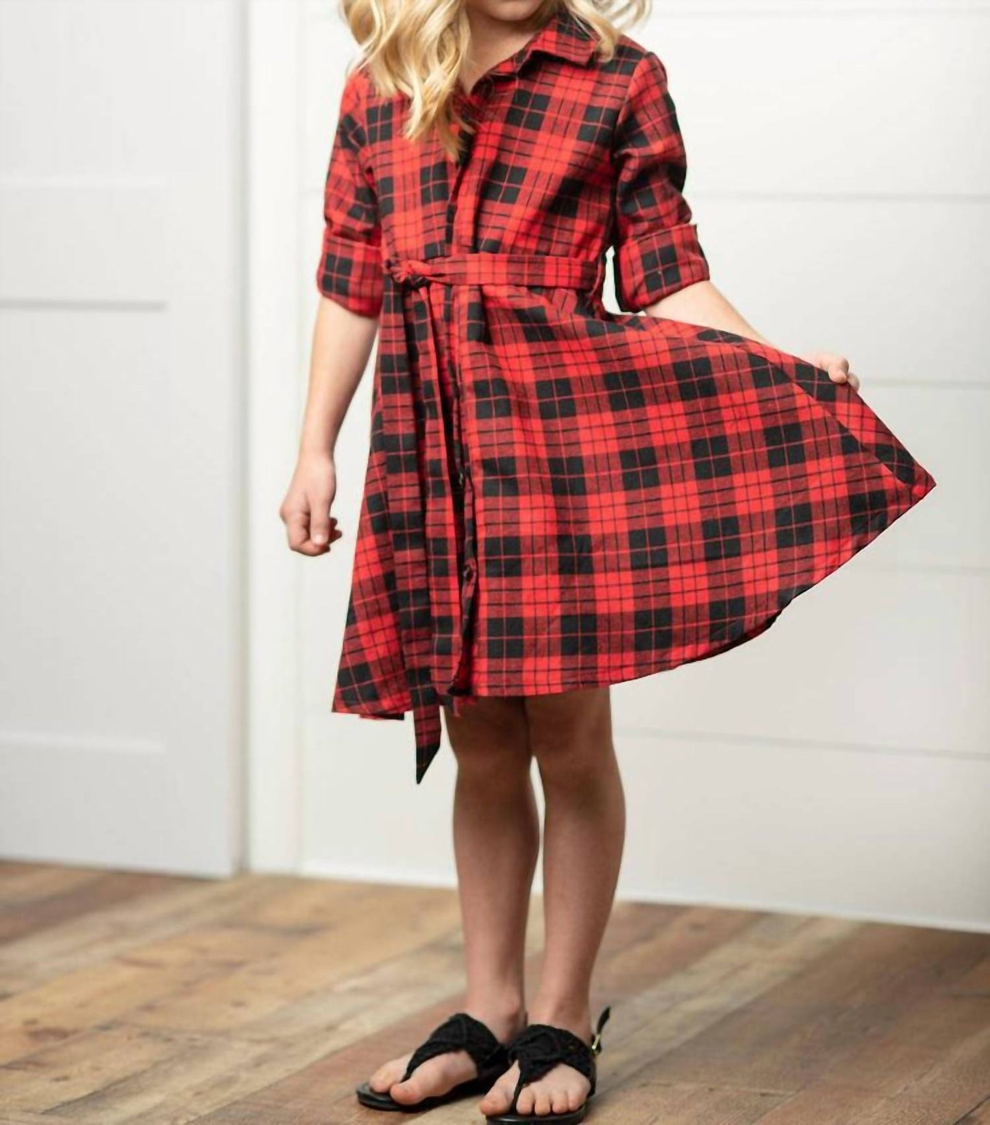 Girls Buffalo Check Plaid Winter Holiday Dress