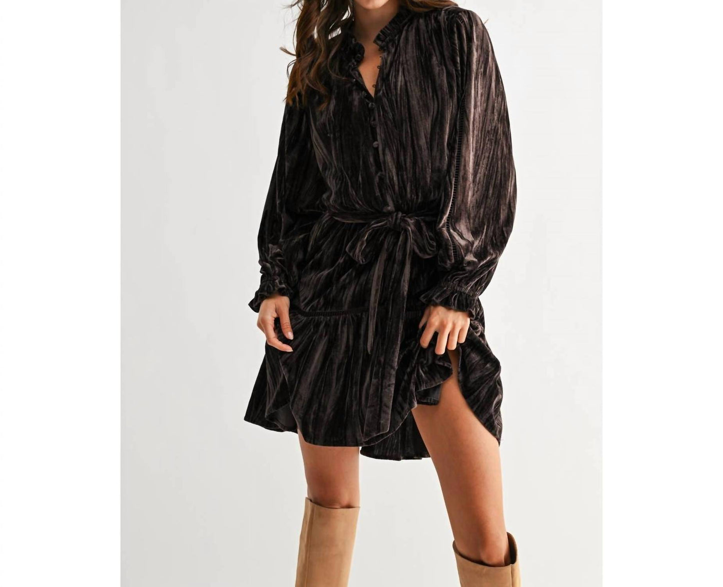 Seam Detail Velvet Mini Dress