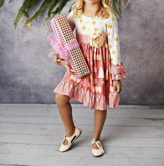 Girls Winter Holiday Christmas Tree Rosette Dress