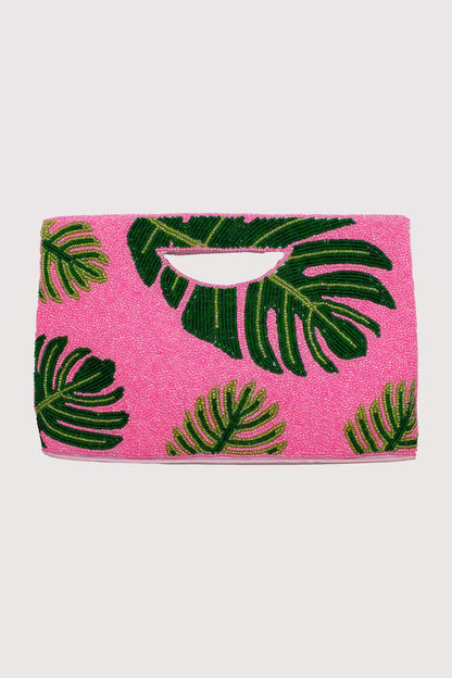 Women's Palm Leaf Beaded Clutch Handbag