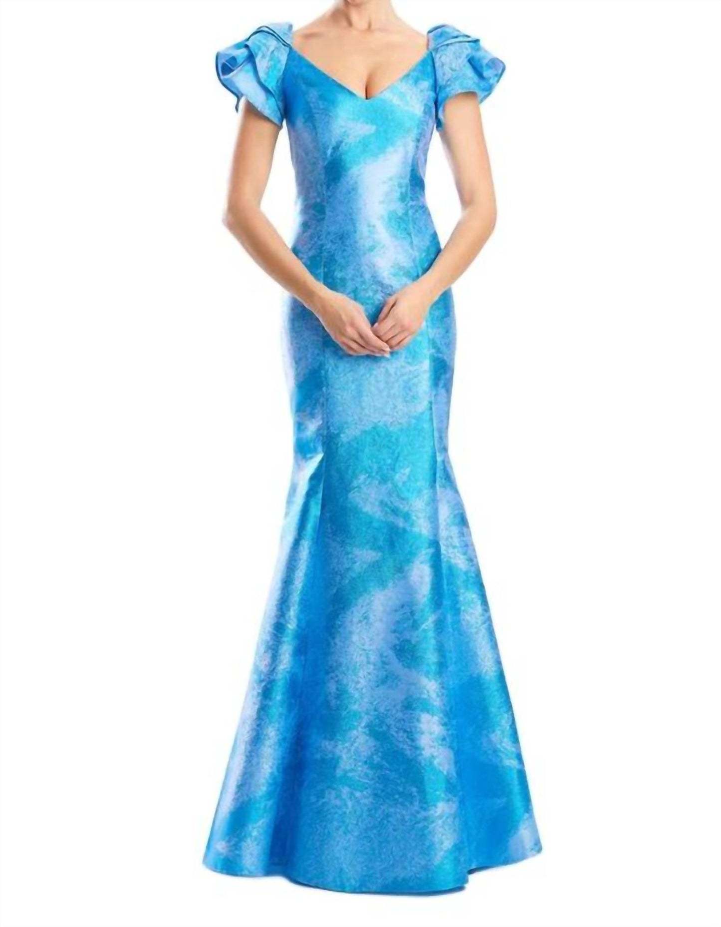 Long Metallic Formal Evening Ruffle Dress