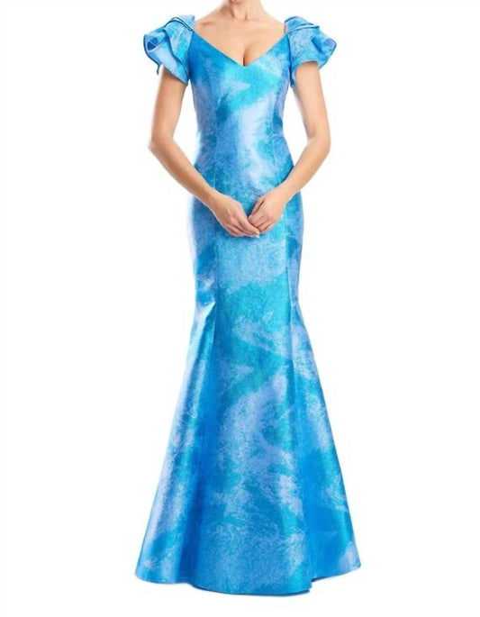 Long Metallic Formal Evening Ruffle Dress