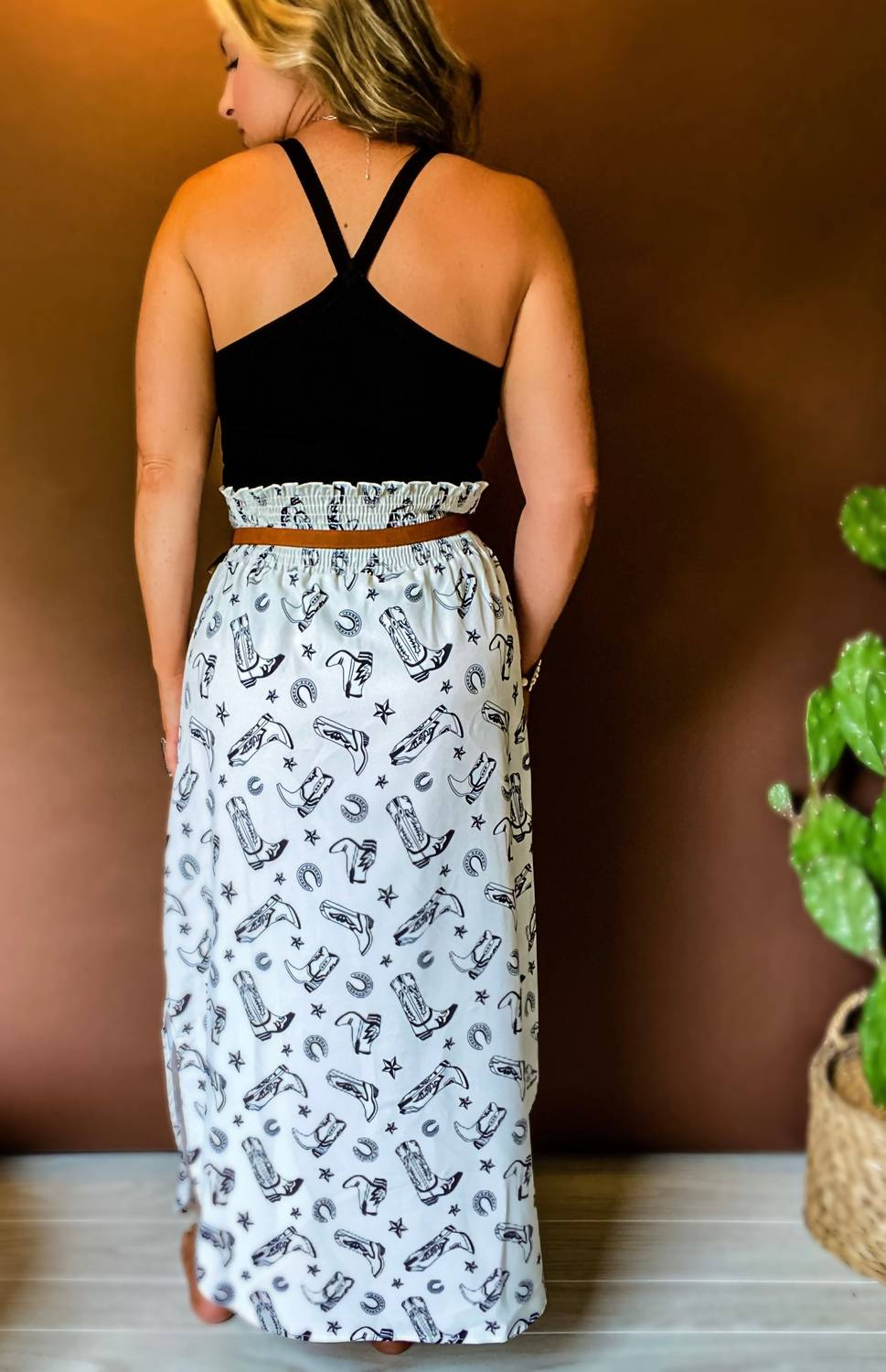 Lonestar Side Slits Smocked Waist Skirt