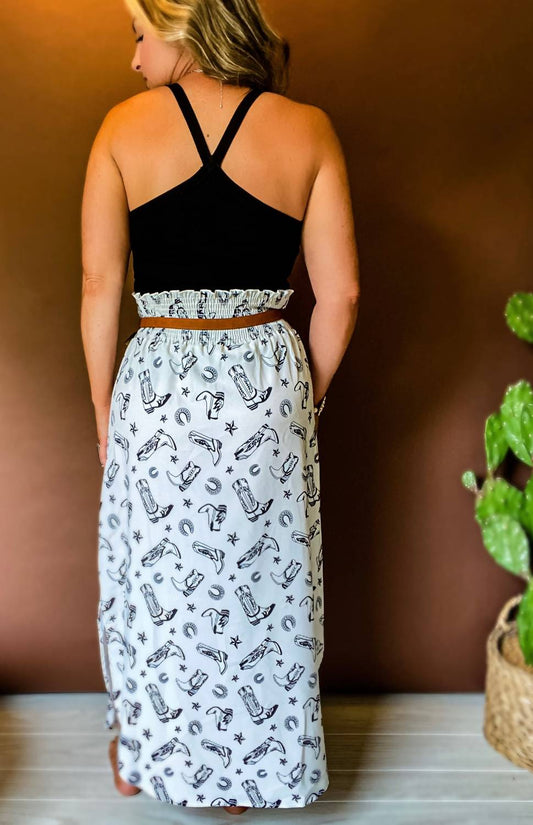 Lonestar Side Slits Smocked Waist Skirt