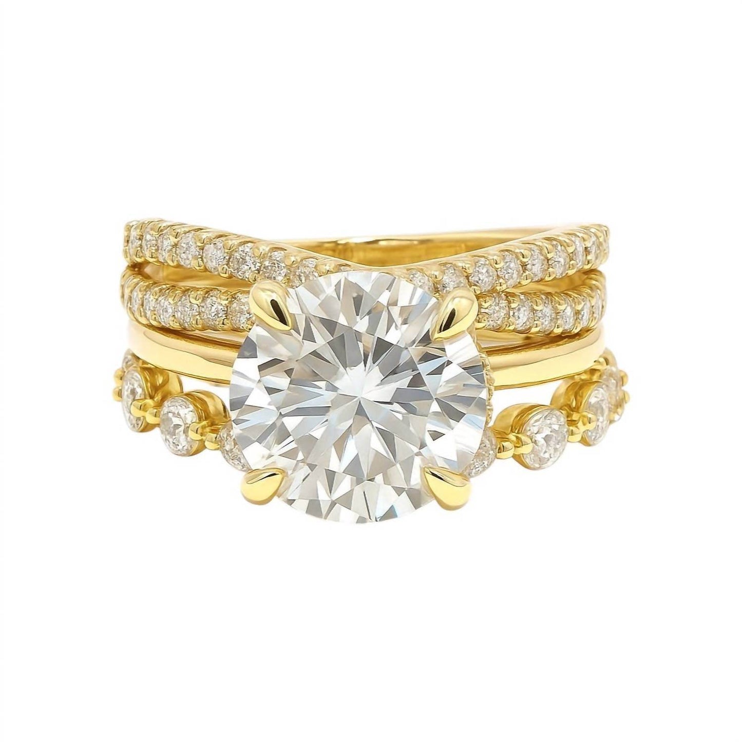 Allyanna Gifts - Women's Round Brilliant Cut Moissanite Ring - 3 Piece Set - Rack Hunt -