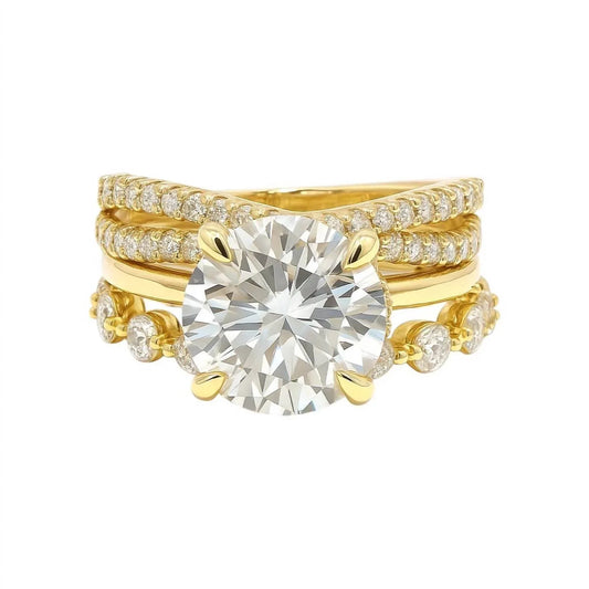 Allyanna Gifts - Women's Round Brilliant Cut Moissanite Ring - 3 Piece Set - Rack Hunt