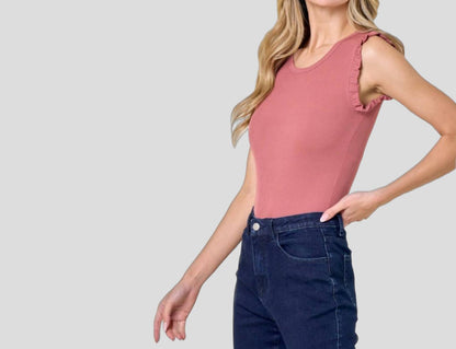 Ruffle Sleeve Ribbed Bodysuit