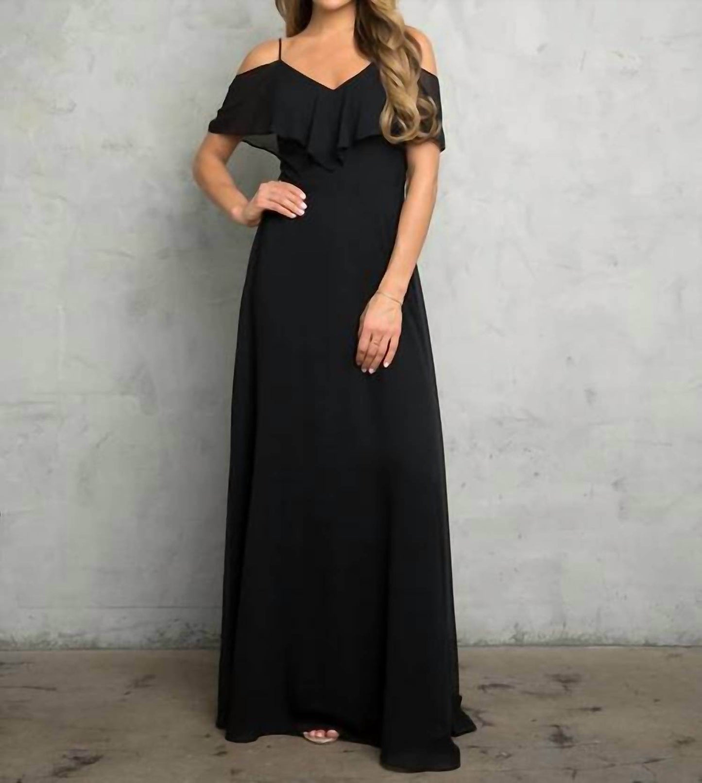 Eva USA - Chiffon Cold Shoulder Ruffle Sleeve Bridesmaid Dress - Rack Hunt -