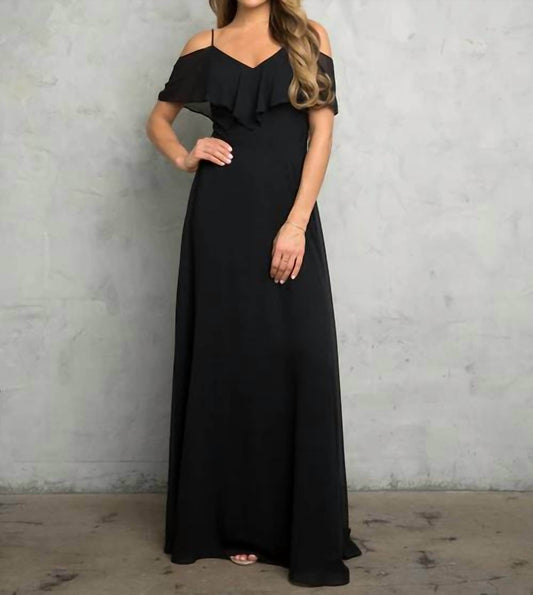 Eva USA - Chiffon Cold Shoulder Ruffle Sleeve Bridesmaid Dress - Rack Hunt -