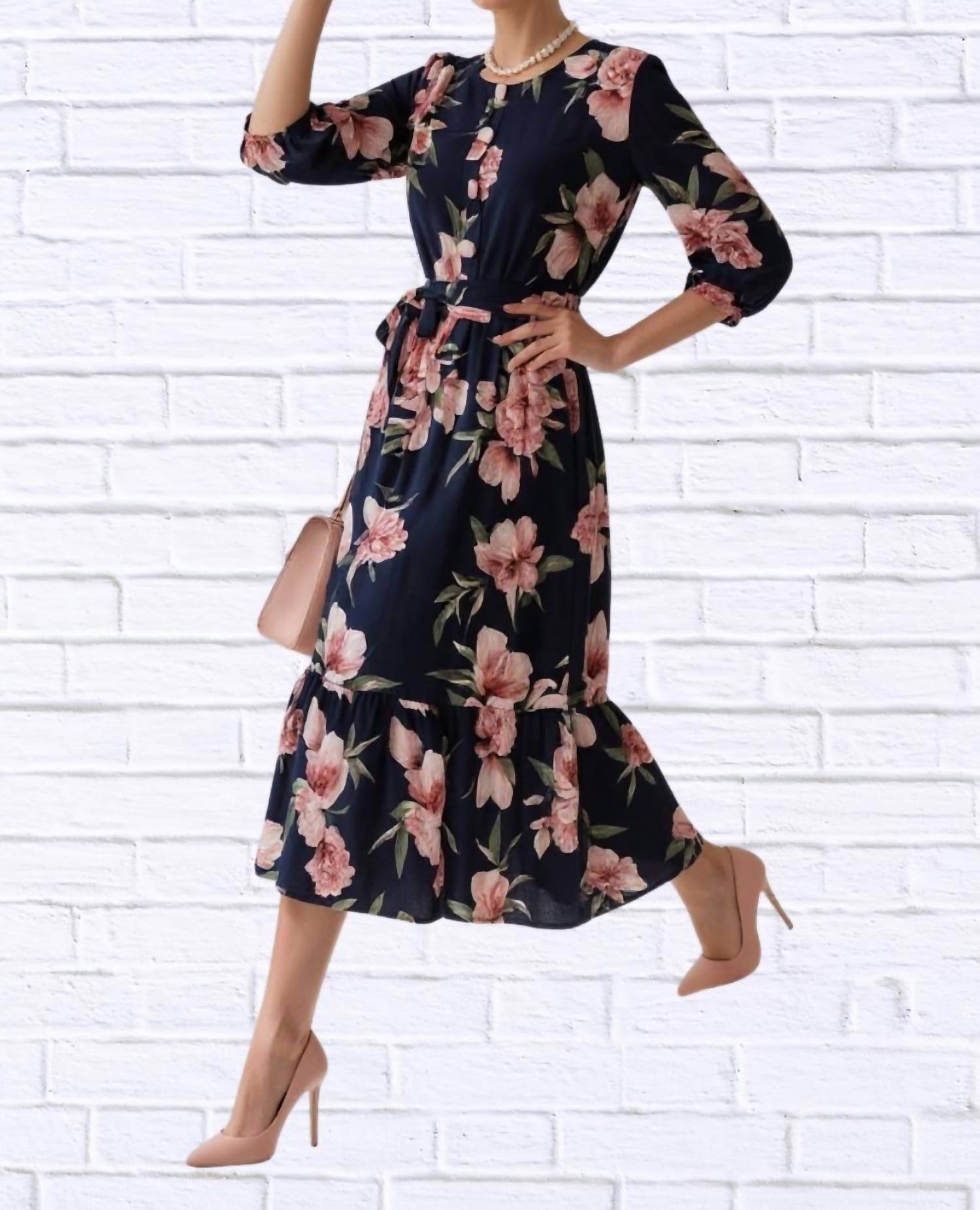 Diva USA - Floral Midi Dress With Belt And Side Pockets - Rack Hunt -