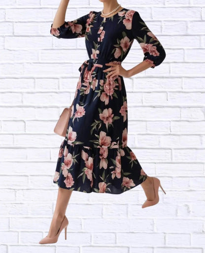 Diva USA - Floral Midi Dress With Belt And Side Pockets - Rack Hunt