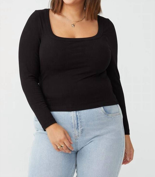 Curve Staple Rib Scoop Neck Long Sleeve Top