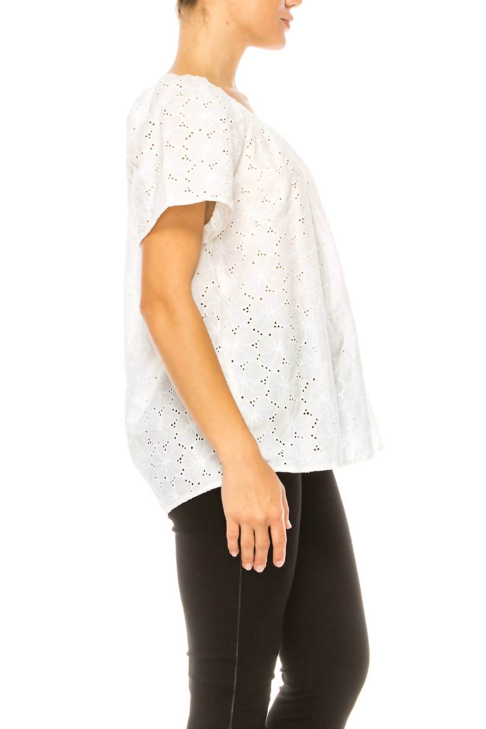 Grand & Greene - Floral Eyelet Elastic Neckline Top - Rack Hunt