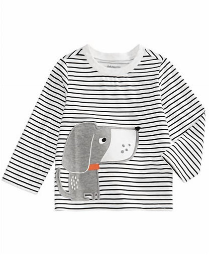 Infant Girls Striped Dog Print T-shirt
