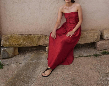 Yerse - Strapless A-line Midi Dress - Rack Hunt