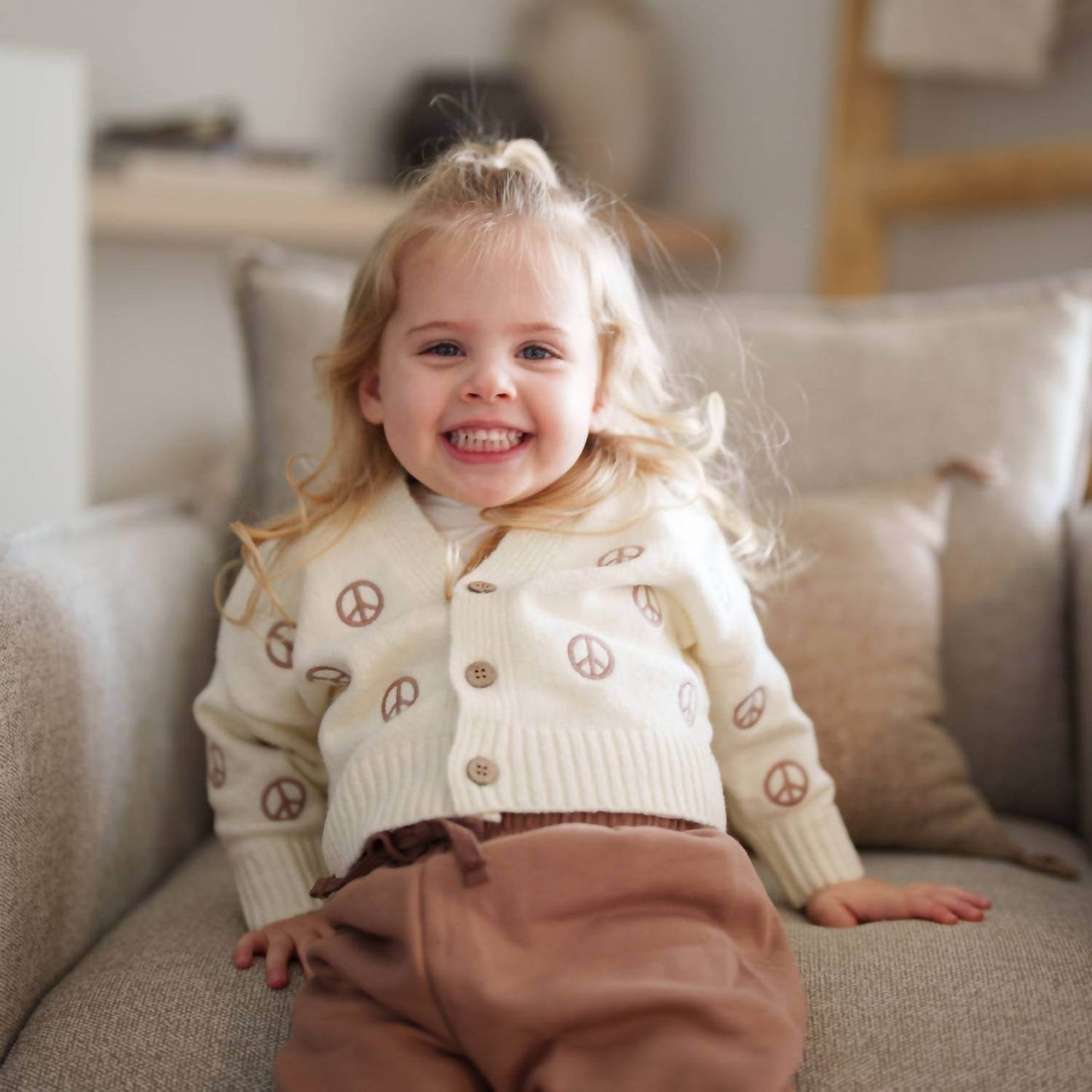 Atlas Grey - Girl's Peace Sign Knit Cropped Cardigan - Rack Hunt -