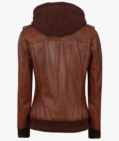 Women's Genuine Leather Jacket With Removal Hood