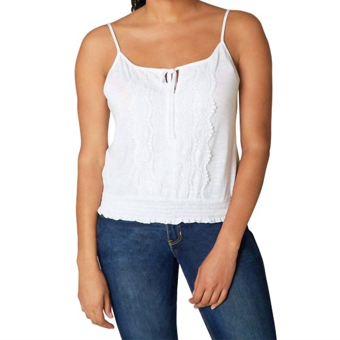 Lace Trim Smocked Bottom Sleeveless Top