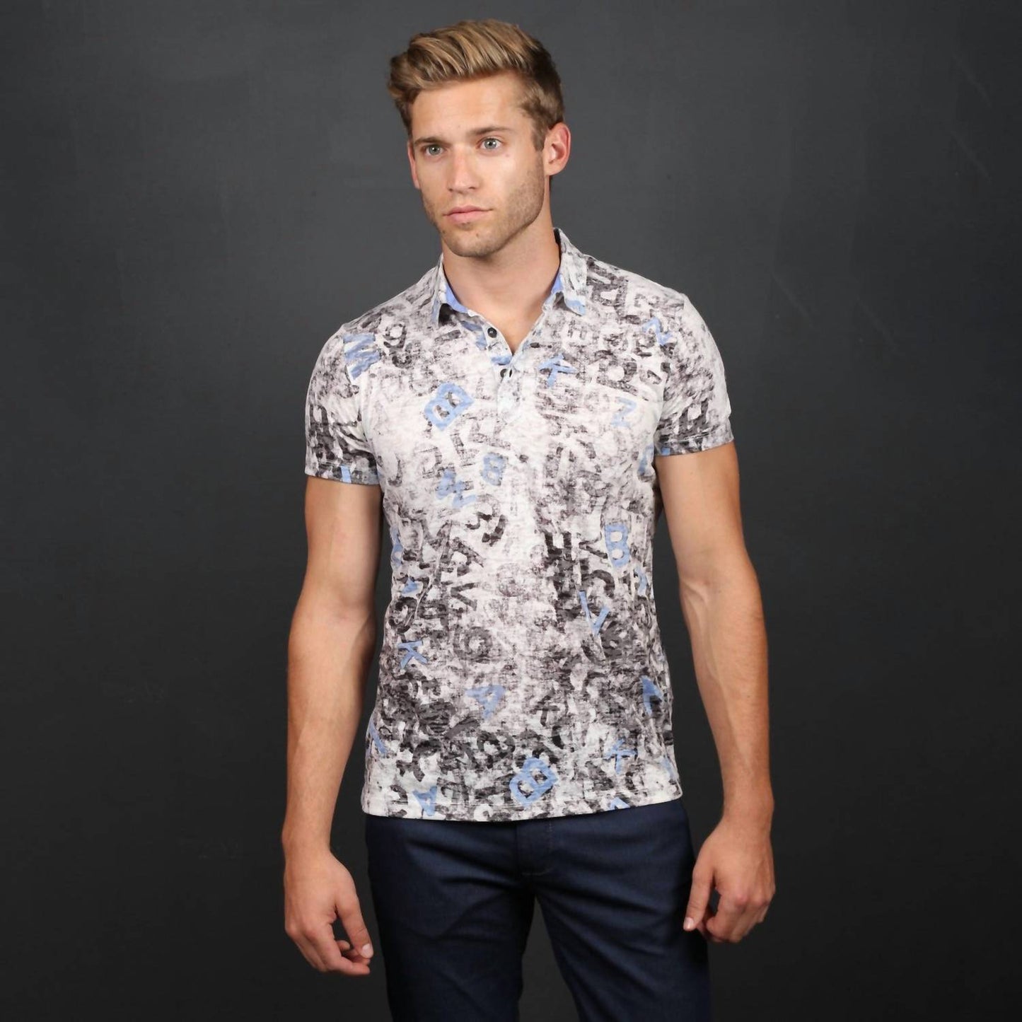 Falling Letters Print Polo Shirt