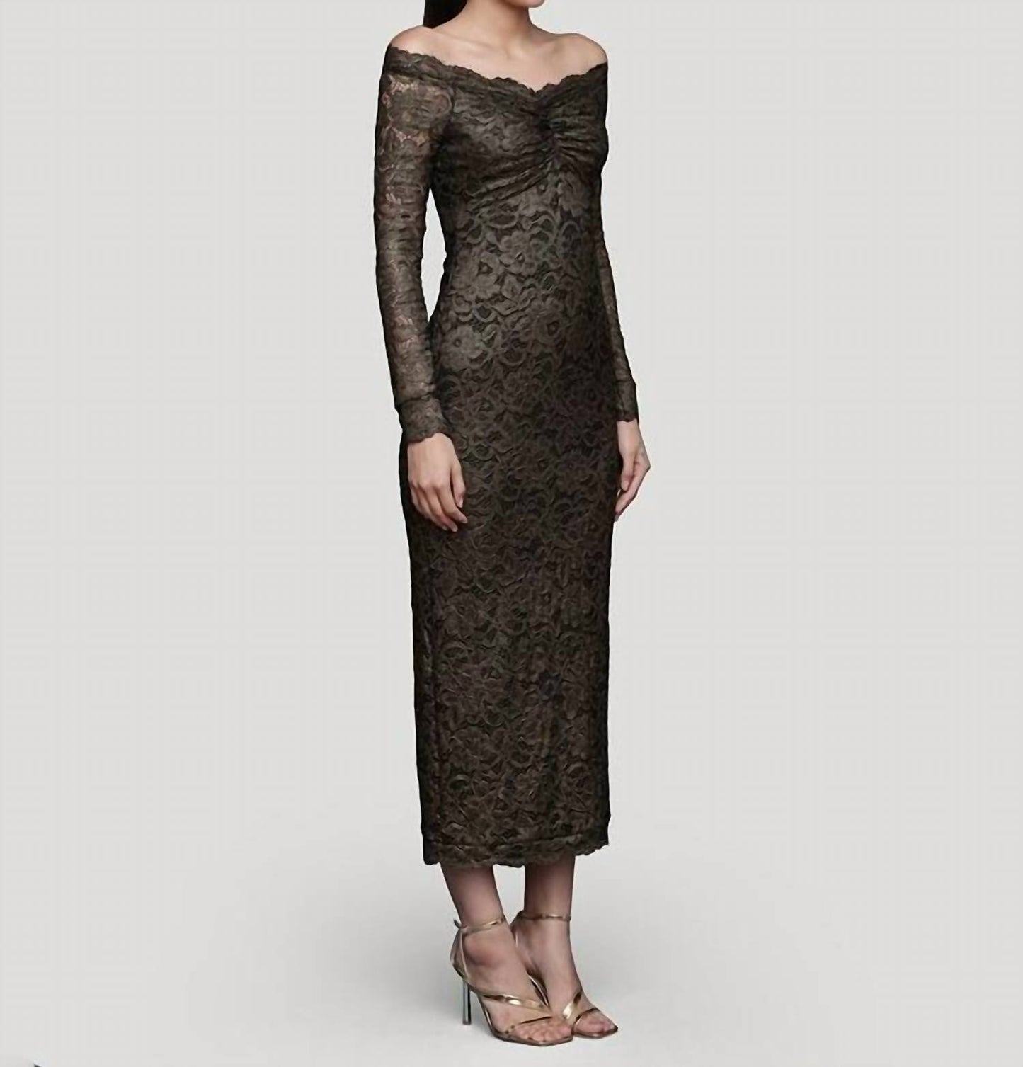 Metallic Lace Off-Shoulder Sheath Dress