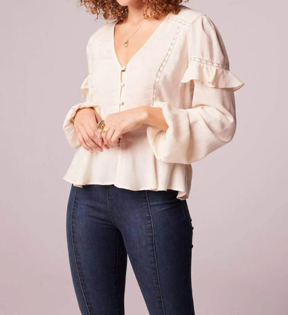 B.O.G. Collective - Sandy Ruffle Long Sleeve Button Blouse - Rack Hunt