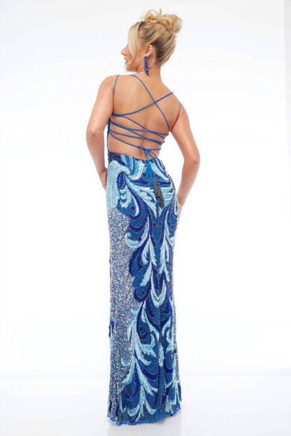 Lace-up Back Beaded Sheath Gown