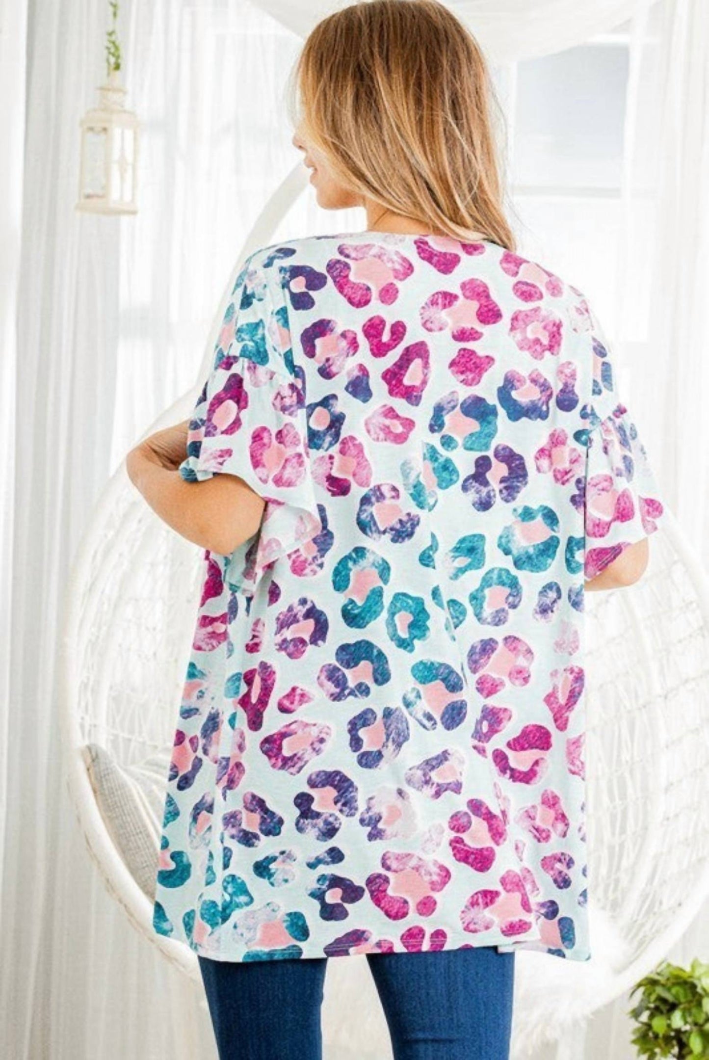 Ruffled Sleeve Animal Print Cardigan
