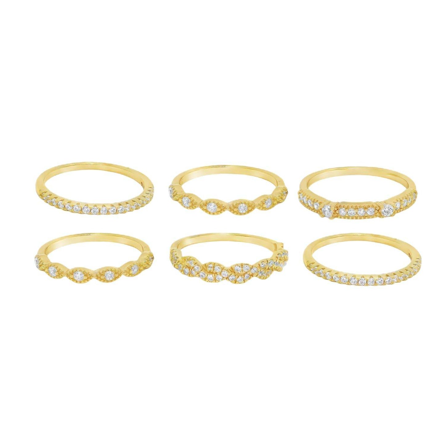 Allyanna Gifts - Women's 6 Band Cubic Zirconia Stackable Ring Set - Rack Hunt