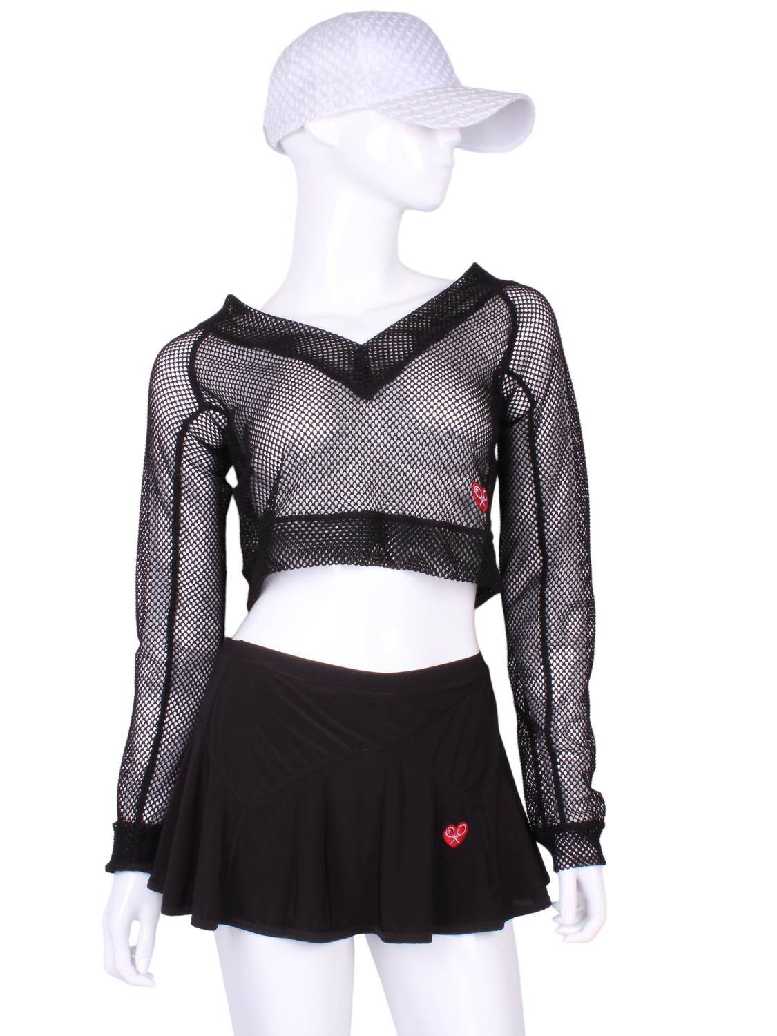 Love Love Tennis - Women's Fishnet Straight Back Vee Crop Top - Rack Hunt