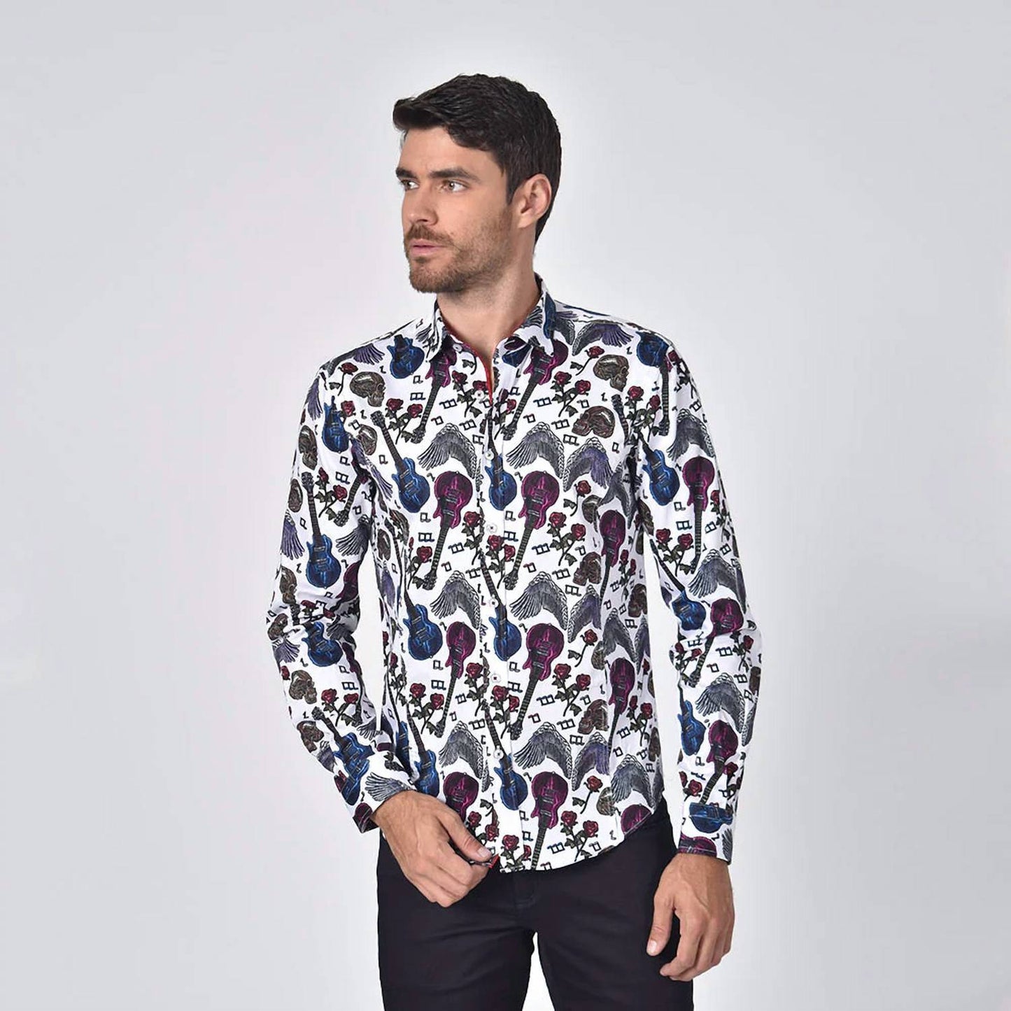 Skulls and Roses Rock N Roll Button Down Shirt