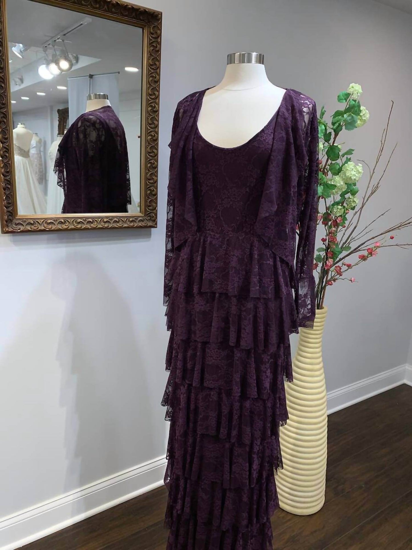 Sara Mique - Stretch Lace Long Layered Dress With Bolero - Rack Hunt