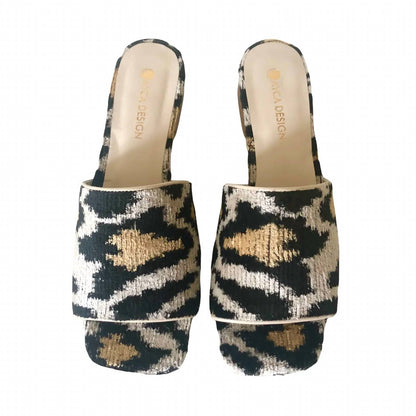 Women's Silk Velvet Ikat Square Toe Slide Sandal