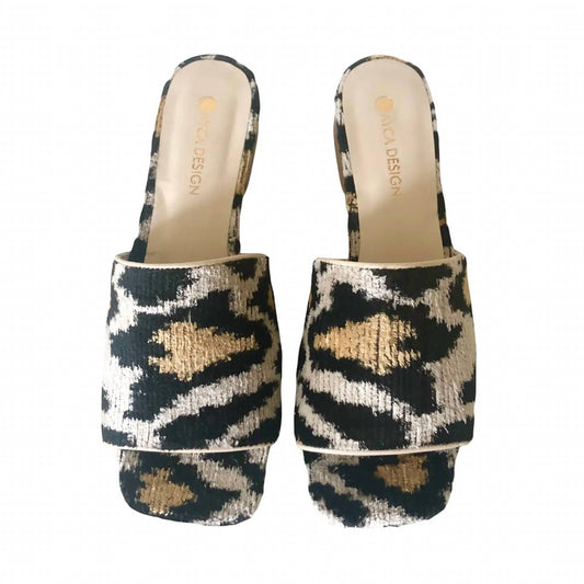 Women's Silk Velvet Ikat Square Toe Slide Sandal