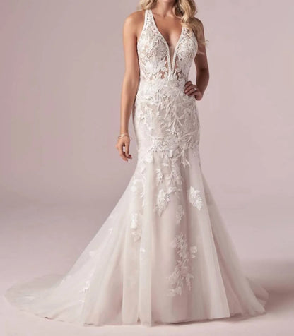 Rebecca Ingram - Elizabetta Deep Illusion V-neckline Gown - Rack Hunt