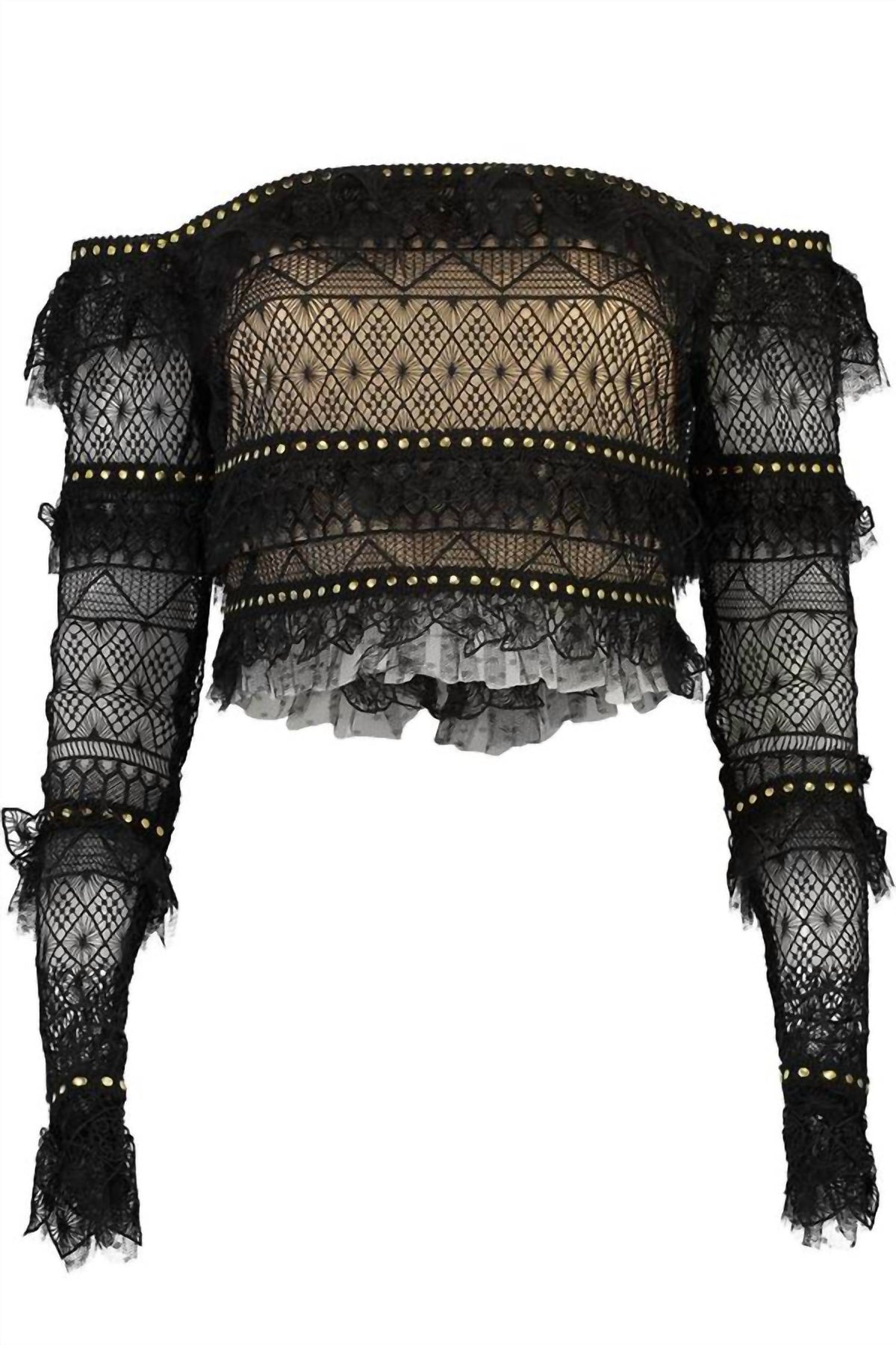 Macrame Long Sleeve Ruffle Top