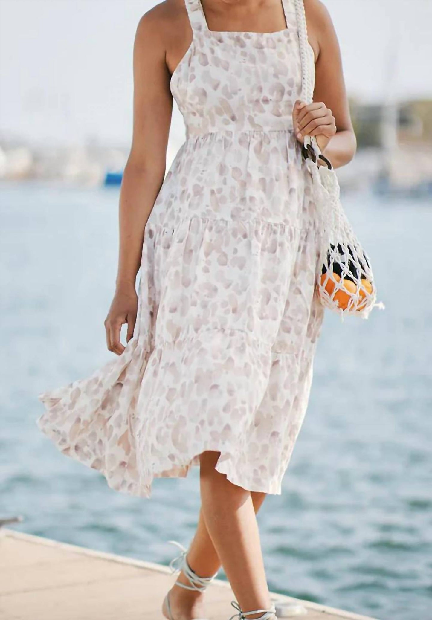 Scrunch Strap Tiered Midi Dress